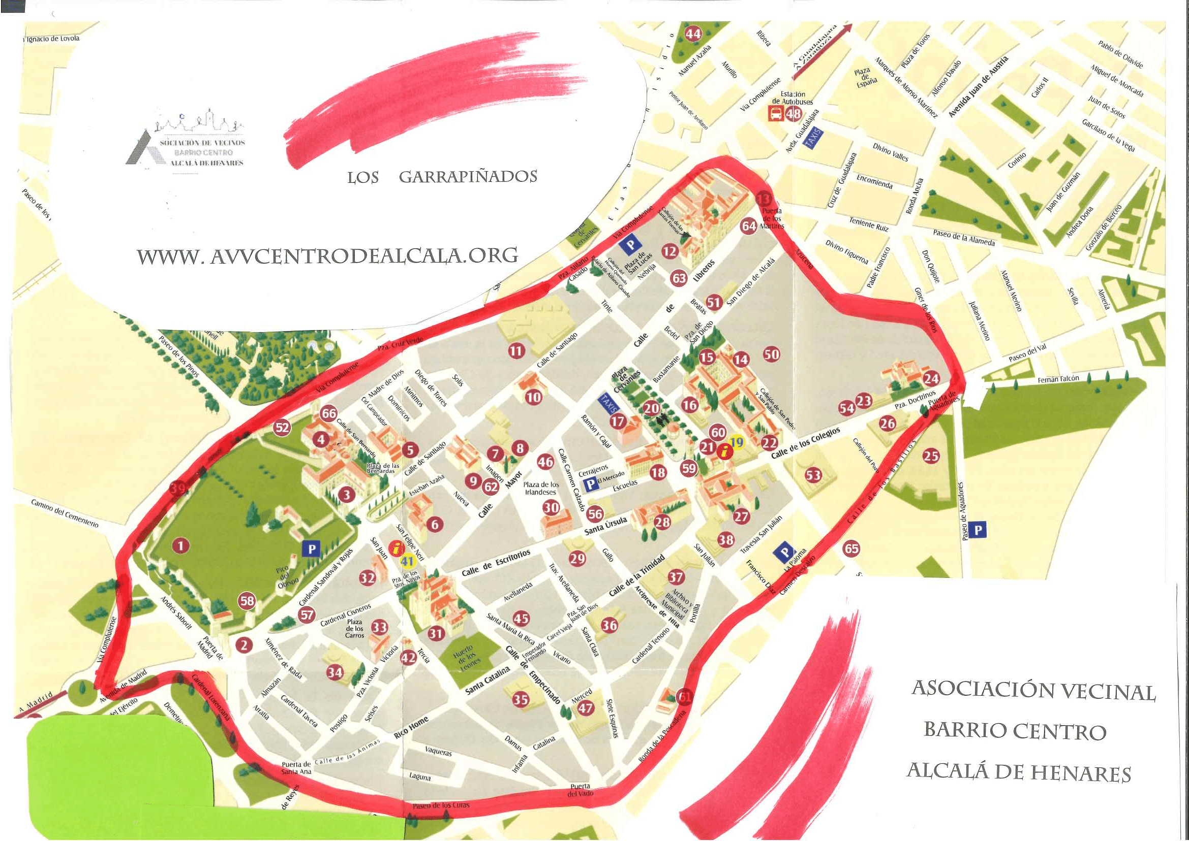 Mapa de Alcalá de Henares delimitando la zona del barrio centro